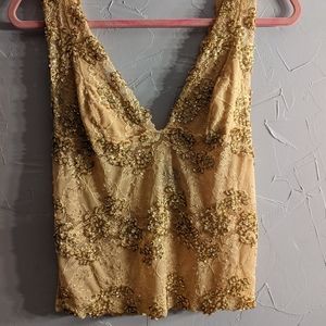 Crown jewels sequin cream lace tank top